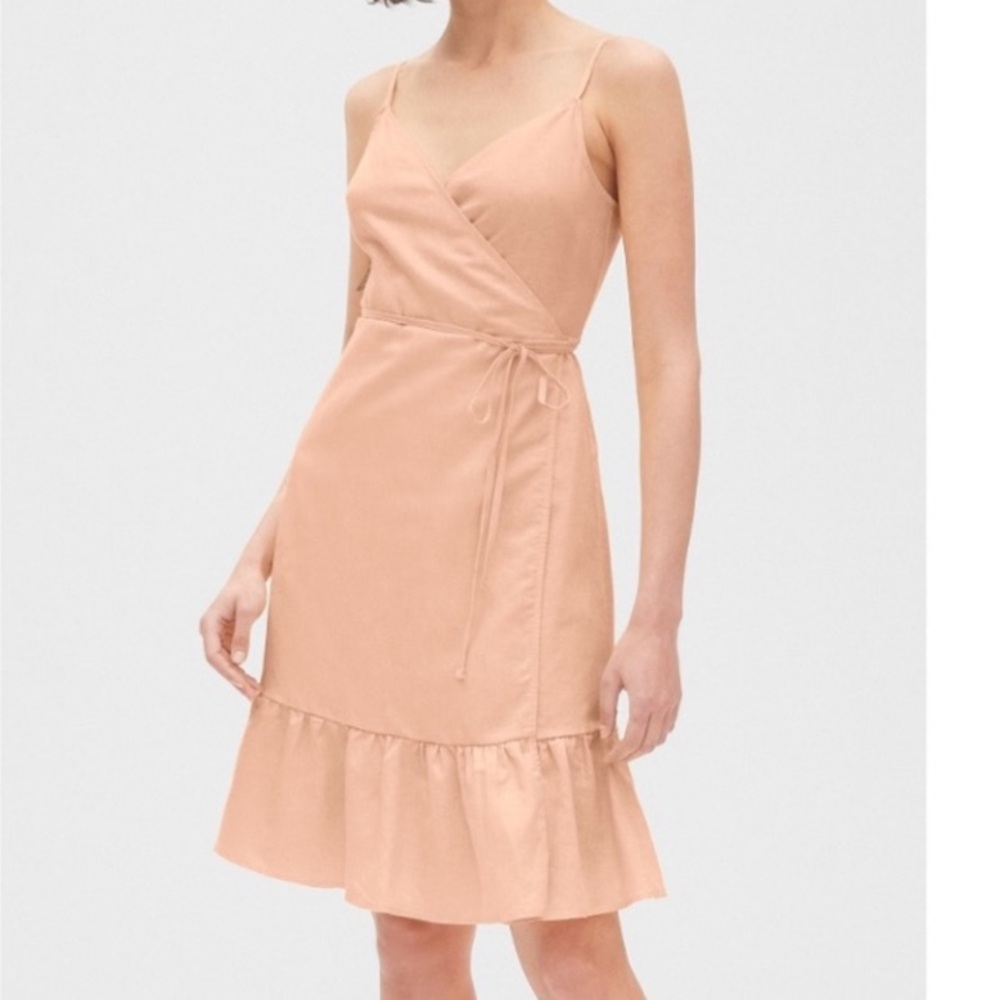NWT Gap cotton linen true wrap tie strap dress size L Large light peach orange